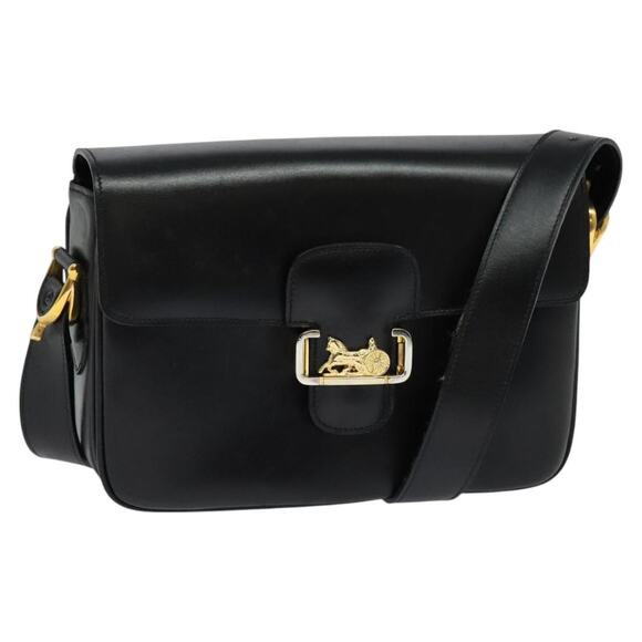 CELINE Sulky Shoulder Bag Leather Black Gold - Picture 1 of 13